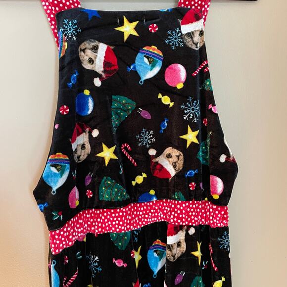 Love On A Hanger Christmas Overalls Jumpsuit Cats Velour Polka Dots Size Small - Picture 8 of 13
